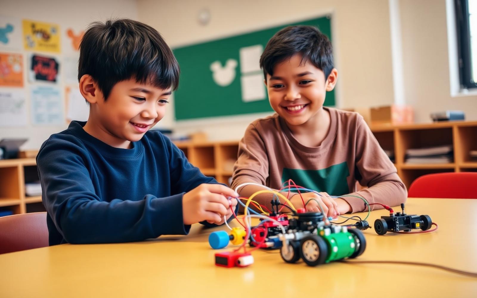 Children building a LEGO robotics kit at summer camp