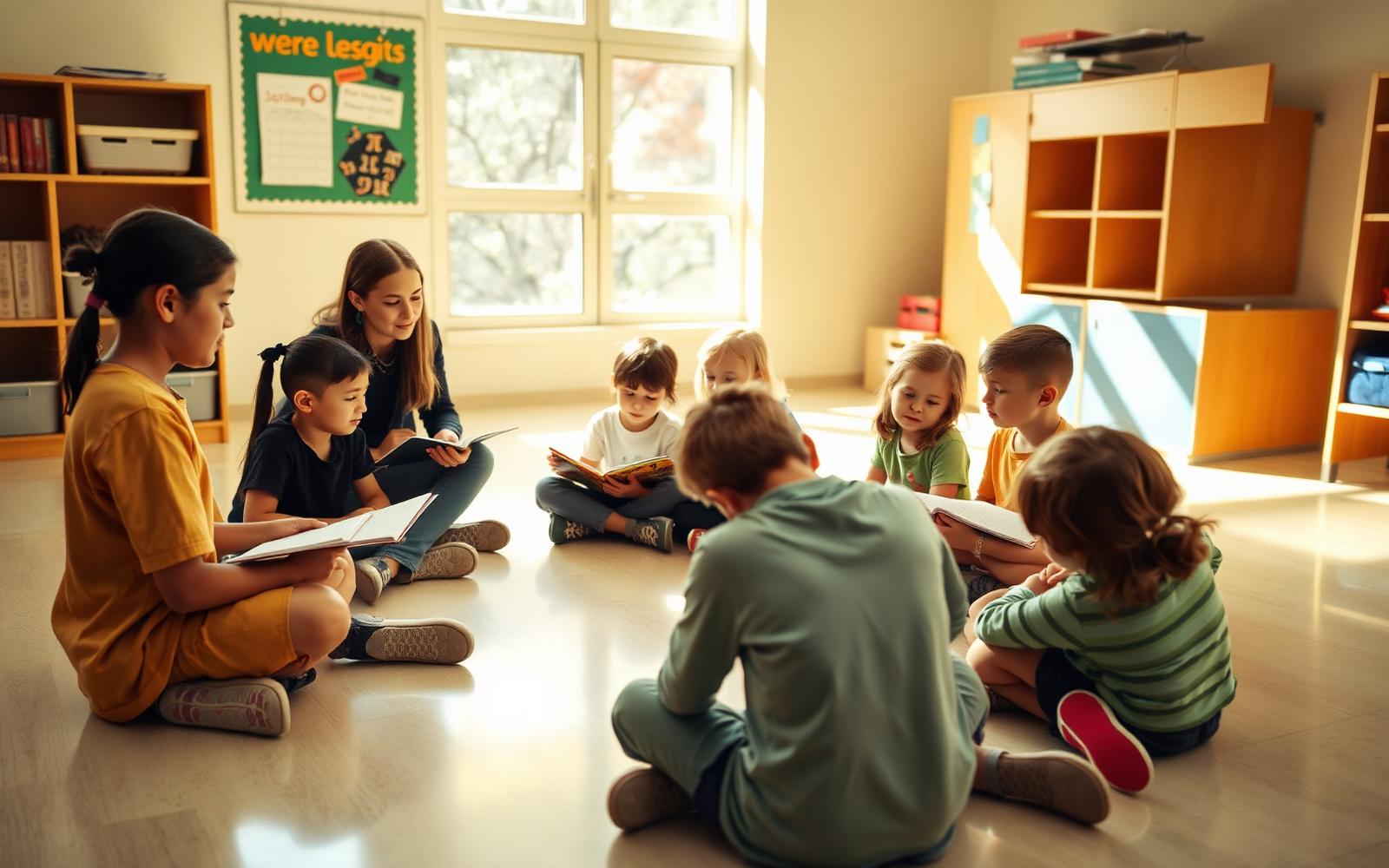 Campers preparing a speech in a writing circle