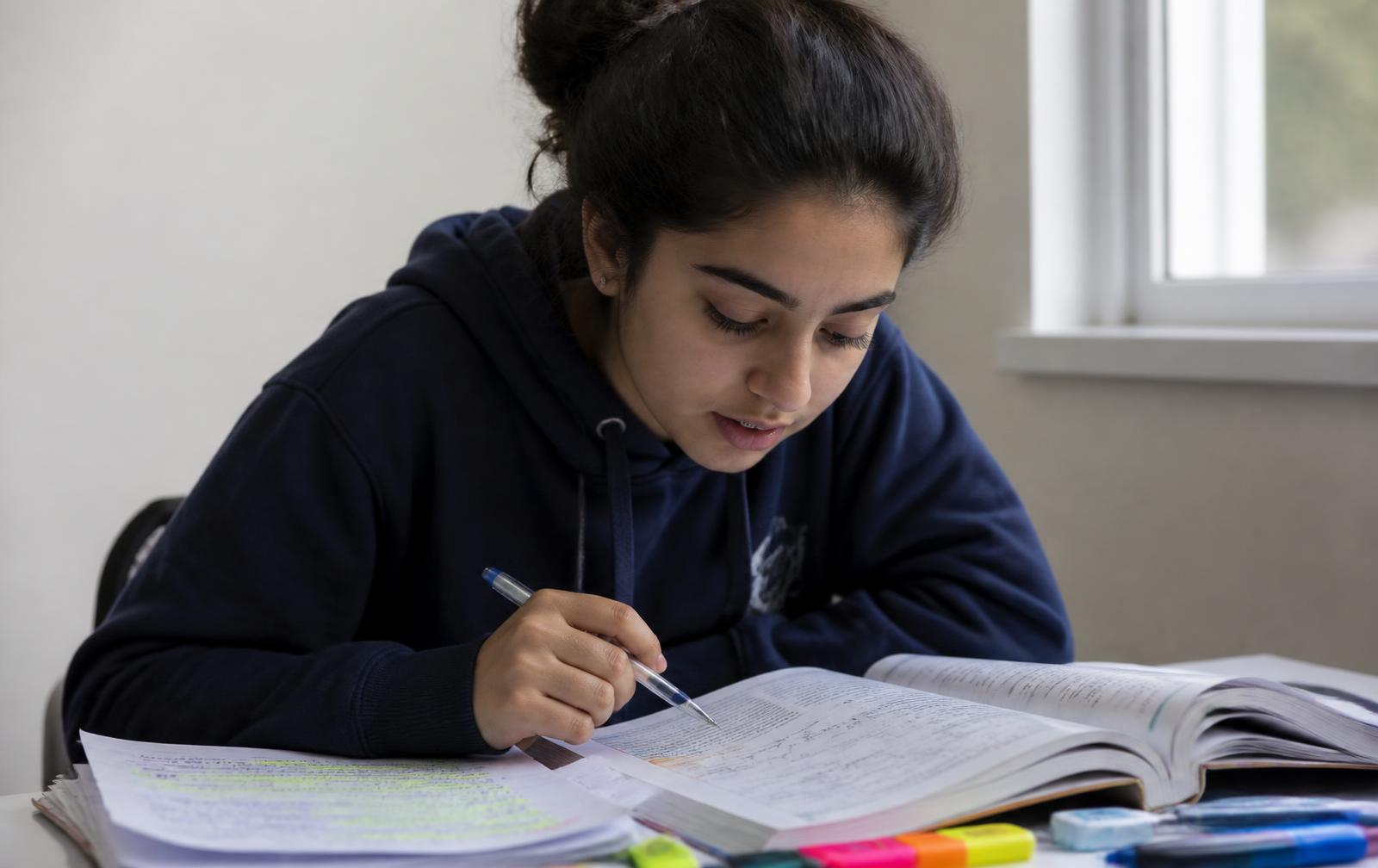 Student studying with focus